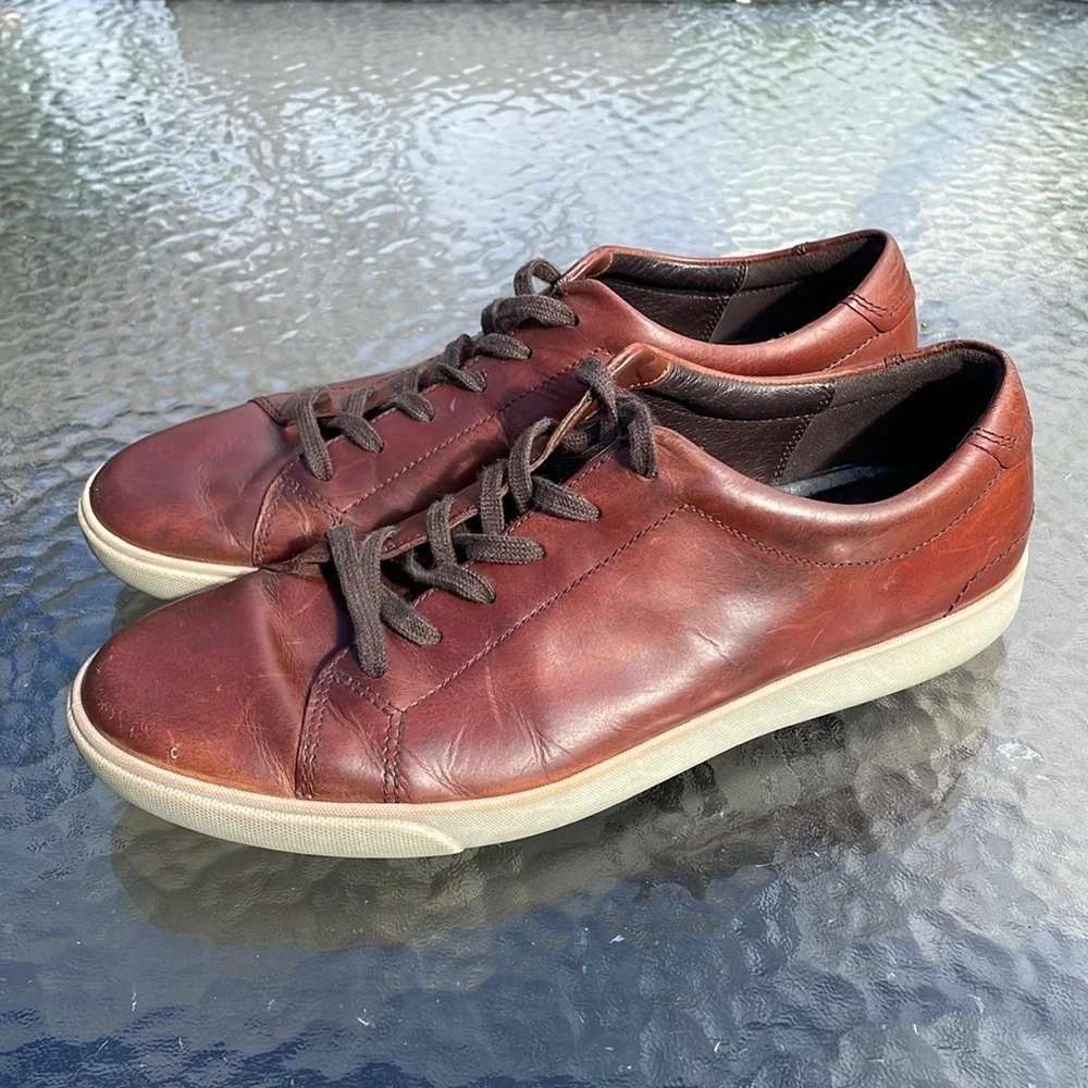 Mens Ecco Soft 7 Danish Design Brown Leather Sneakers Lace Up US Size12, EUR 46